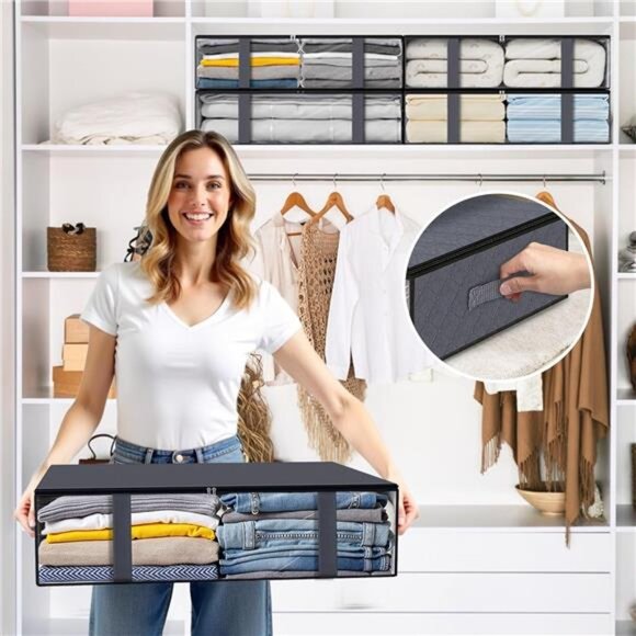 Storage Bins,3-Pack Clothes Storage, Foldable Blanket Storage Under Bed Storage - Picture 4 of 7